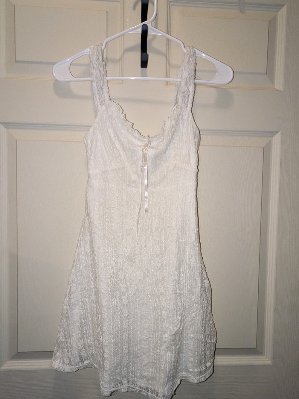 No Boundaries White Lace-Trim Mini Sundress